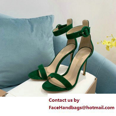 Gianvito Rossi Heel 10.5cm Portofino Sandals with Buckle-covered Anklet Strap Suede Green 2023 - Click Image to Close