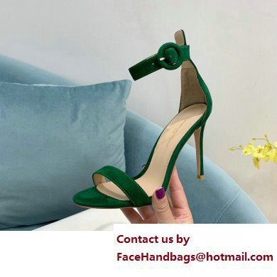 Gianvito Rossi Heel 10.5cm Portofino Sandals with Buckle-covered Anklet Strap Suede Green 2023 - Click Image to Close