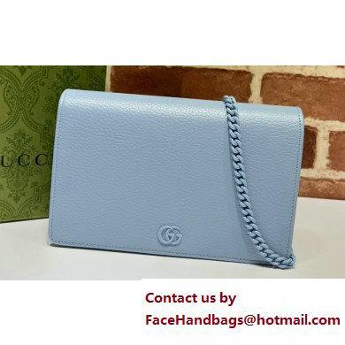 Gucci GG Marmont Chain Wallet 497985 Resin Hardware Blue 2023