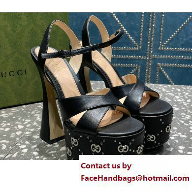 Gucci Heel 15.5cm Platform 6cm Interlocking G studs Sandals 719843 Black 2023 Gucci Heel 15.5cm Platform 6cm Interlocking G studs Sandals 719843 Black 2023