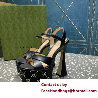Gucci Heel 15.5cm Platform 6cm Interlocking G studs Sandals 719843 Black 2023