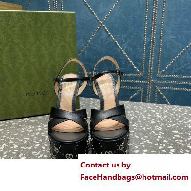 Gucci Heel 15.5cm Platform 6cm Interlocking G studs Sandals 719843 Black 2023