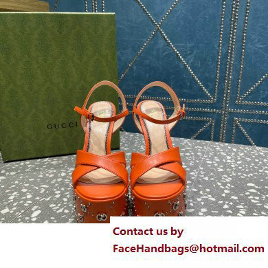 Gucci Heel 15.5cm Platform 6cm Interlocking G studs Sandals 719843 Orange 2023