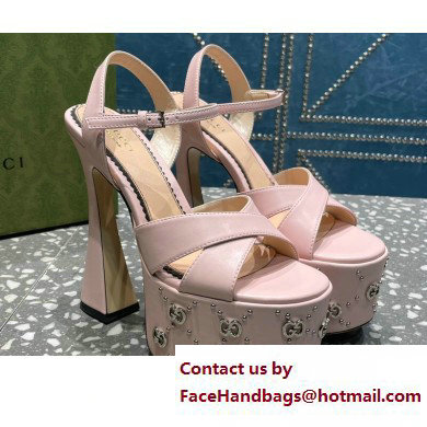 Gucci Heel 15.5cm Platform 6cm Interlocking G studs Sandals 719843 Pink 2023