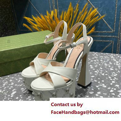 Gucci Heel 15.5cm Platform 6cm Interlocking G studs Sandals 719843 White 2023