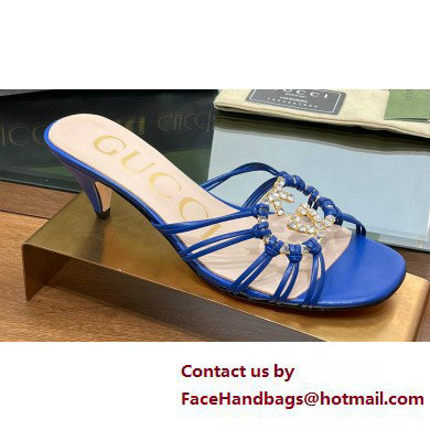 Gucci Heel 4.5cm Slide Sandals Blue with crystals Interlocking G 2023 Gucci Heel 4.5cm Slide Sandals Blue with crystals Interlocking G 2023