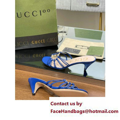 Gucci Heel 4.5cm Slide Sandals Blue with crystals Interlocking G 2023