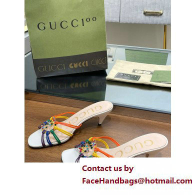 Gucci Heel 4.5cm Slide Sandals Multicolor with crystals Interlocking G 2023