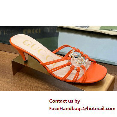 Gucci Heel 4.5cm Slide Sandals Orange with crystals Interlocking G 2023 Gucci Heel 4.5cm Slide Sandals Orange with crystals Interlocking G 2023