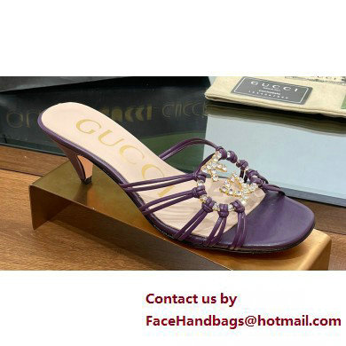 Gucci Heel 4.5cm Slide Sandals Purple with crystals Interlocking G 2023 Gucci Heel 4.5cm Slide Sandals Purple with crystals Interlocking G 2023