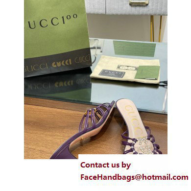 Gucci Heel 4.5cm Slide Sandals Purple with crystals Interlocking G 2023
