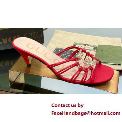 Gucci Heel 4.5cm Slide Sandals Red with crystals Interlocking G 2023 Gucci Heel 4.5cm Slide Sandals Red with crystals Interlocking G 2023