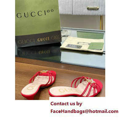 Gucci Heel 4.5cm Slide Sandals Red with crystals Interlocking G 2023