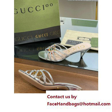 Gucci Heel 4.5cm Slide Sandals Silver with crystals Interlocking G 2023