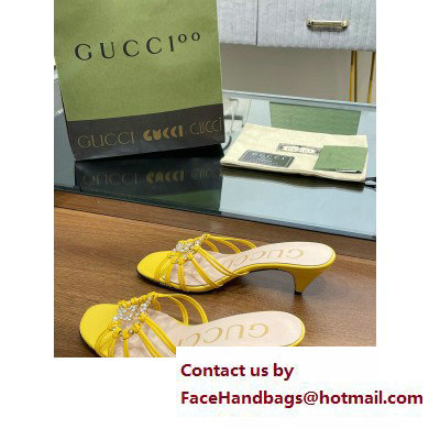 Gucci Heel 4.5cm Slide Sandals Yellow with crystals Interlocking G 2023