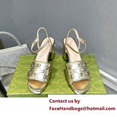 Gucci Heel 8.5cm Platform 2.5cm Interlocking G studs Sandals 719844 Gold 2023
