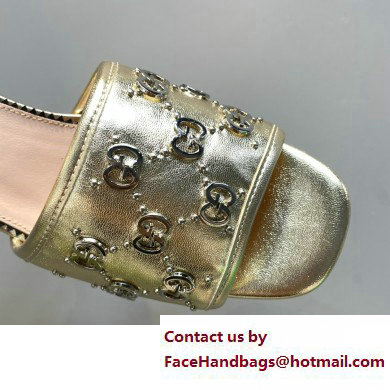 Gucci Heel 8.5cm Platform 2.5cm Interlocking G studs Sandals 719844 Gold 2023