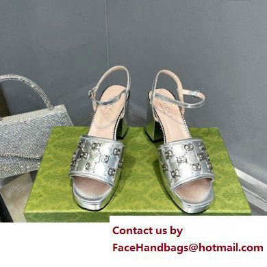 Gucci Heel 8.5cm Platform 2.5cm Interlocking G studs Sandals 719844 Silver 2023