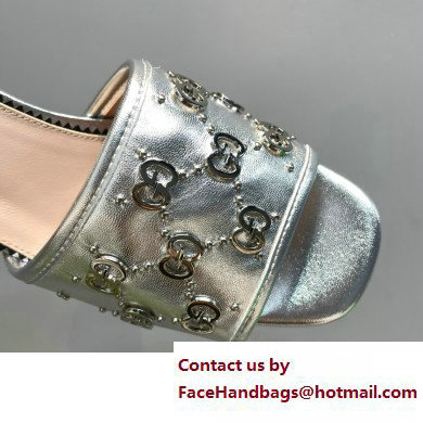 Gucci Heel 8.5cm Platform 2.5cm Interlocking G studs Sandals 719844 Silver 2023