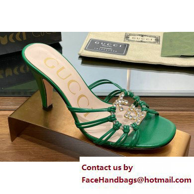 Gucci Heel 9cm Slide Sandals Green with crystals Interlocking G 2023 Gucci Heel 9cm Slide Sandals Green with crystals Interlocking G 2023