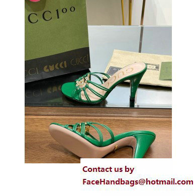 Gucci Heel 9cm Slide Sandals Green with crystals Interlocking G 2023