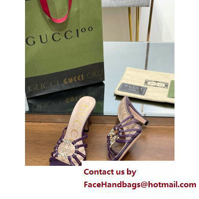 Gucci Heel 9cm Slide Sandals Purple with crystals Interlocking G 2023