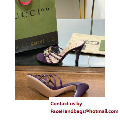 Gucci Heel 9cm Slide Sandals Purple with crystals Interlocking G 2023