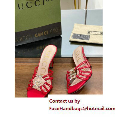 Gucci Heel 9cm Slide Sandals Red with crystals Interlocking G 2023