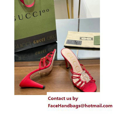 Gucci Heel 9cm Slide Sandals Red with crystals Interlocking G 2023