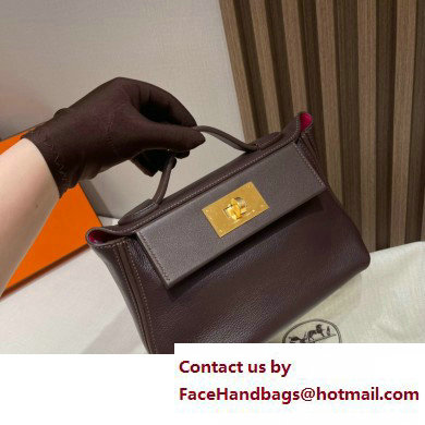 HERMES 24/24 MINI KELLY BAG IN TOGO LEATHER rouge sellier/framboise - Click Image to Close
