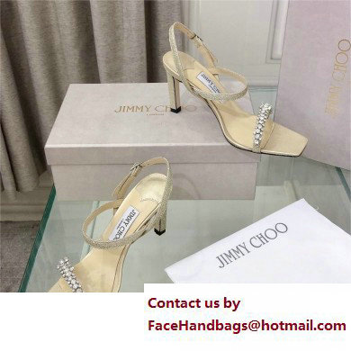 Jimmy Choo Meira 85 embellished suede sandals silver 2023
