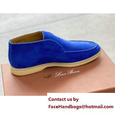 Loro Piana Open Walk Suede Ankle Boots cobalt blue