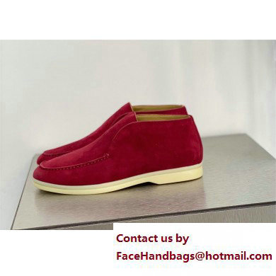 Loro Piana Open Walk Suede Ankle Boots red