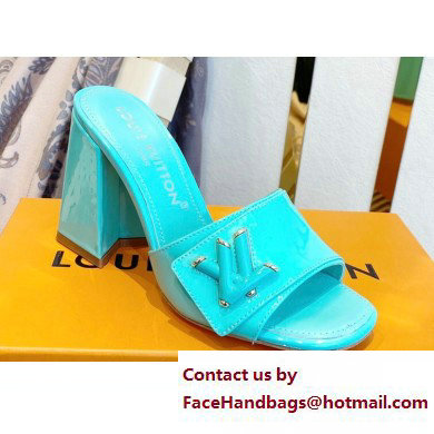 Louis Vuitton Heel 8.5cm Shake Mules in Patent calf leather Turquoise Green 2023