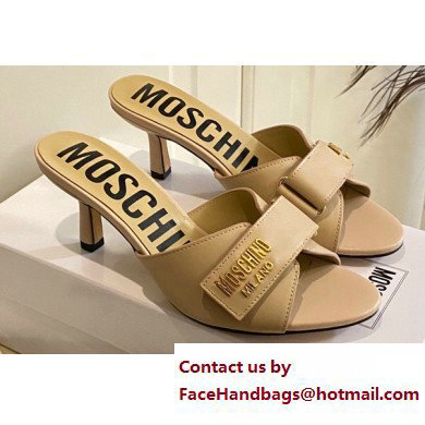 Moschino Heel 6.5cm Metal Logo foiled calfskin sandals Beige 2023