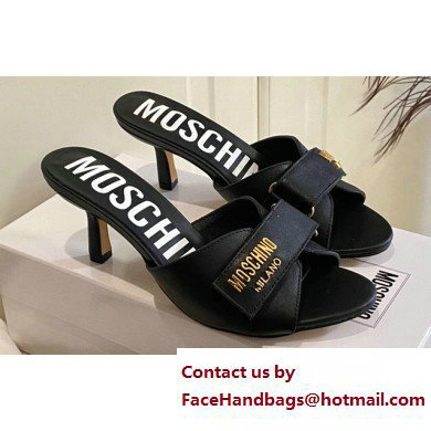 Moschino Heel 6.5cm Metal Logo foiled calfskin sandals Black 2023 - Click Image to Close