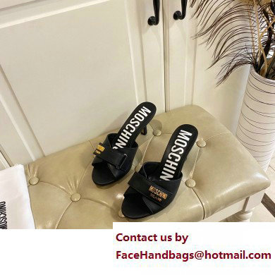 Moschino Heel 6.5cm Metal Logo foiled calfskin sandals Black 2023