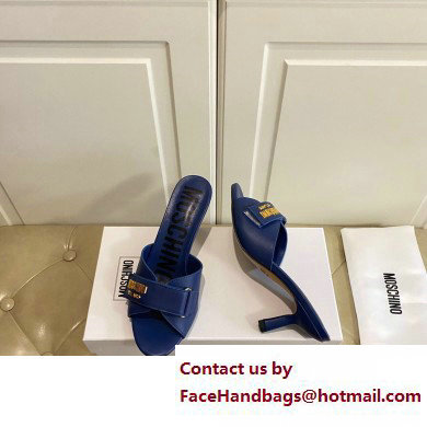Moschino Heel 6.5cm Metal Logo foiled calfskin sandals Blue 2023 - Click Image to Close