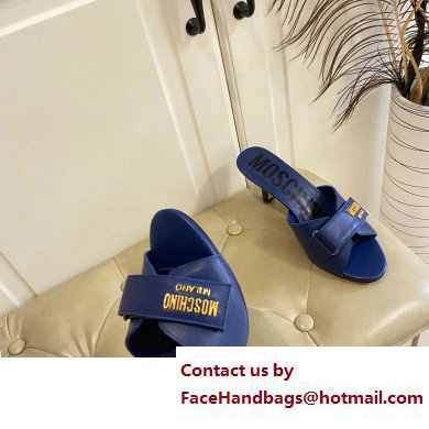Moschino Heel 6.5cm Metal Logo foiled calfskin sandals Blue 2023 - Click Image to Close