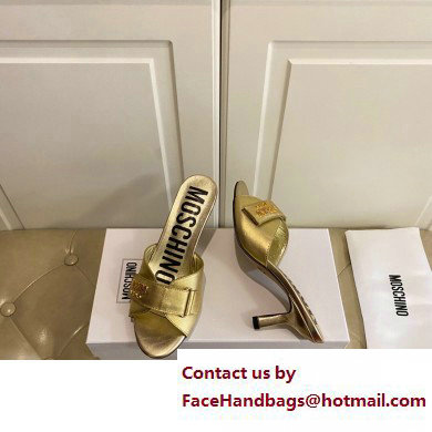 Moschino Heel 6.5cm Metal Logo foiled calfskin sandals Gold 2023