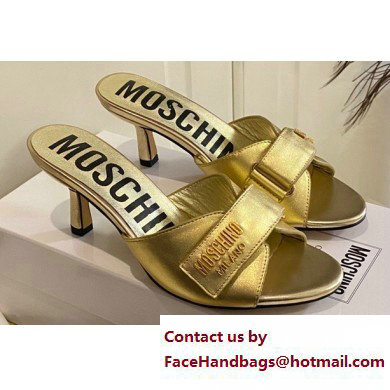 Moschino Heel 6.5cm Metal Logo foiled calfskin sandals Gold 2023 - Click Image to Close