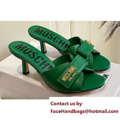 Moschino Heel 6.5cm Metal Logo foiled calfskin sandals Green 2023