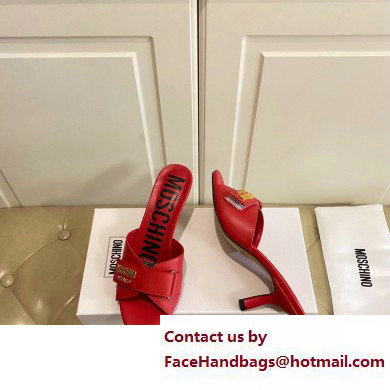 Moschino Heel 6.5cm Metal Logo foiled calfskin sandals Red 2023