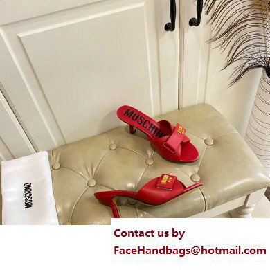 Moschino Heel 6.5cm Metal Logo foiled calfskin sandals Red 2023 - Click Image to Close
