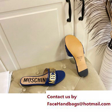 Moschino Metal Logo flat sandals Blue 2023 - Click Image to Close
