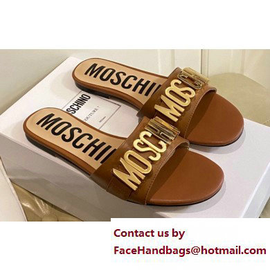 Moschino Metal Logo flat sandals Brown 2023