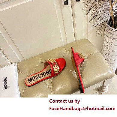 Moschino Metal Logo flat sandals Red 2023 - Click Image to Close