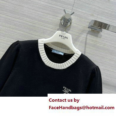 PRADA BLACK/WHITE Cotton crew-neck sweater 2023