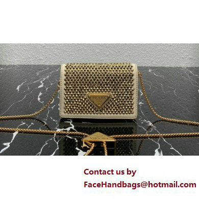 Prada Cardholder with shoulder strap and crystals Bag 1MR024 Gold 2023 - Click Image to Close