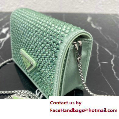 Prada Cardholder with shoulder strap and crystals Bag 1MR024 Green 2022 - Click Image to Close